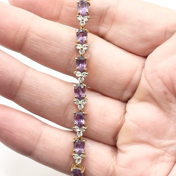 Vintage Dee Berkeley Amethyst, CZ tennis sterling silver Bracelet